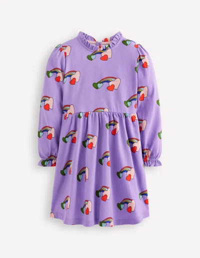 Boden Kids' Blouson Sleeve Jersey Dress Purple Love Rainbow