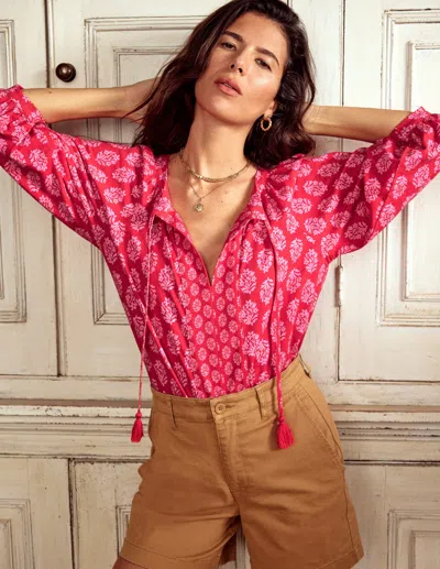 Boden Blouson Sleeve Raglan Top Posy Stamp Women  In Pink