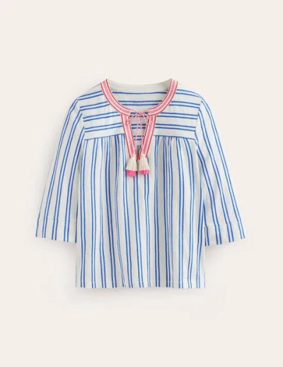 Boden Blouson Sleeve Top Nautical Blue Stripe Women