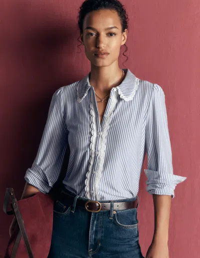 Boden Bluse Mit Rüschen Und Spitze In Weiss | Grösse 30 In Blue