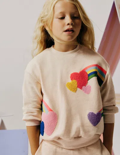 Boden Kids' Bobbie Appliqué Sweatshirt Ivory Rainbows  In Neutral