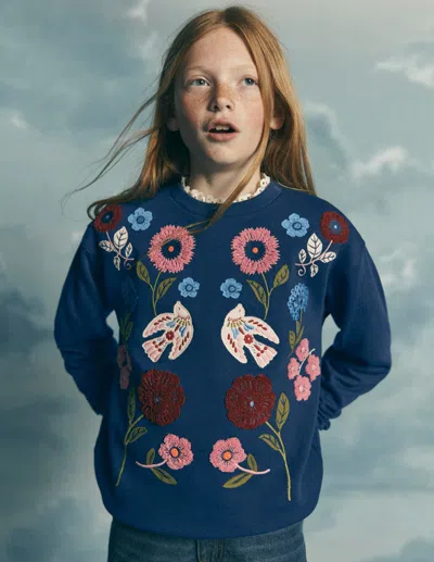 Boden Kids' Bobbie Sweatshirt Mit Applikation In Blau | Grösse 98 In Blue