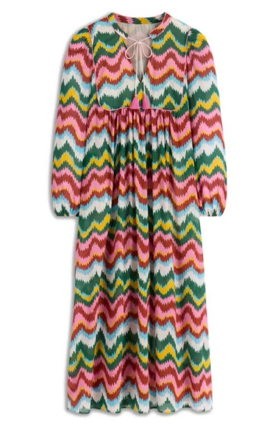 Boden Boho Print Tie Neck Cotton Kaftan Midi Dress In Pink