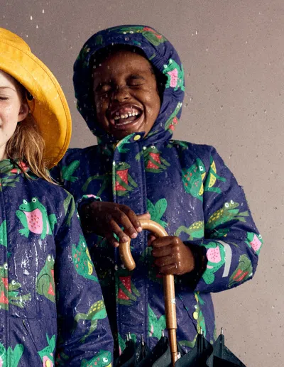 Boden Kids' Anorak Mit Teddyfellfutter-dämmerlicht Frösche In Blue