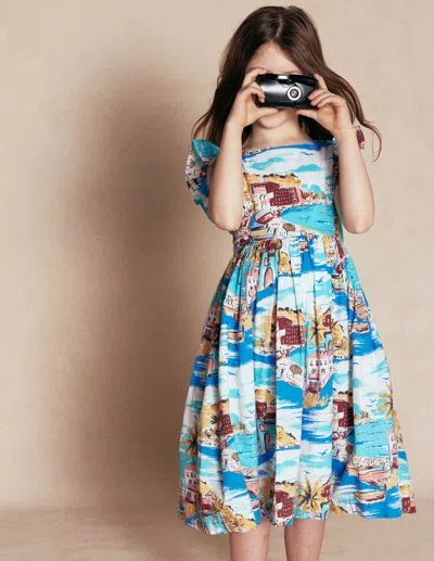 Boden Kids' Bow Back Midi Dressmulti Coastal Scene Girls  In Multi