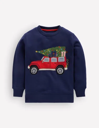 Boden Kids' Boys Applique Sweatshirt In Blue | Size 2-3 Years