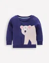 Boden Boys Appliqué Sweatshirt Navy Polar Bear  In Blue