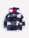Boden Boys Borg Duffle Coat Navy Gingham  In Blue