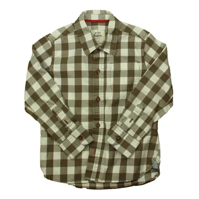 Boden Kids' Boys Brown White Button Down Long Sleeve In Green