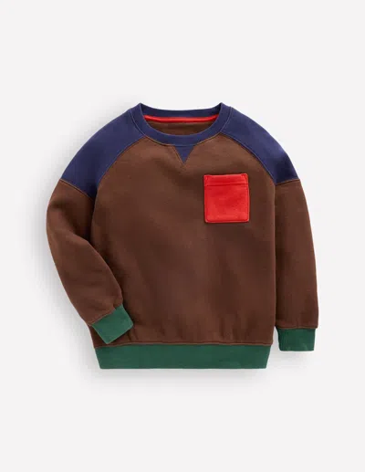 Boden Kids' Boys Colourblock Raglan In Brown | Size 2-3 Years