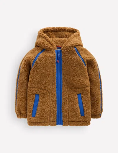 Boden Kids' Boys Cosy Borg Hooded Jacket In Brown | Size 2-3 Years