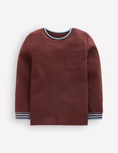 Boden Kids' Boys Cosy Mid-weight T-shirt In Brown | Size 2-3 Years