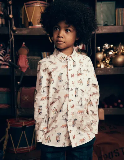Boden Kids' Boys Cotton Shirt In White | Size 2-3 Years In Multi