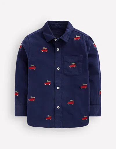 Boden Kids' Boys Embroidered Corduroy Shirt In Blue | Size 2-3 Years