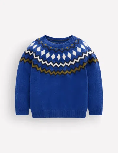 Boden Kids' Boys Fair Isle Jumper In Blue | Size 2-3 Years