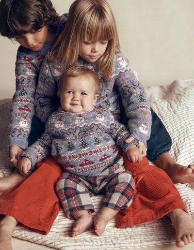 Boden Kids' Boys Fair Isle Jumper In Blue | Size 2-3 Years In Brown