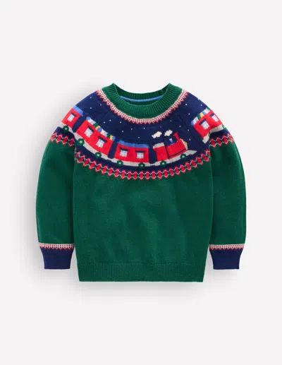 Boden Kids' Boys Fair Isle Jumper In Green | Size 2-3 Years