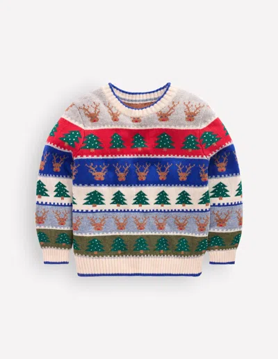 Boden Kids' Boys Fair Isle Jumper In White | Size 2-3 Years In Multi