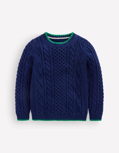 Boden Kids' Boys Heritage Cable Jumper In Blue | Size 2-3 Years
