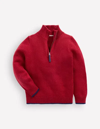 Boden Kids' Boys Heritage Half-zip Jumper In Red | Size 2-3 Years