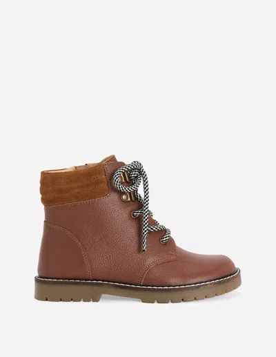 Boden Kids' Boys Lace Up Hiker Boots In Brown | Size 24 In Burgundy