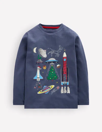 Boden Kids' Boys Long Sleeve Glow T-shirt In Blue | Size 2-3 Years