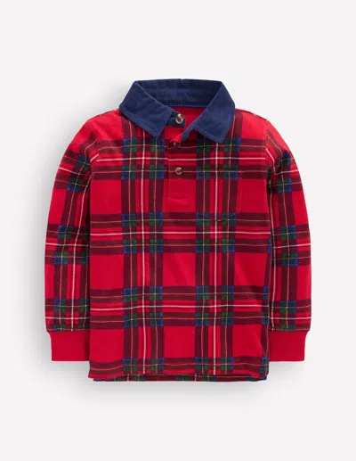 Boden Kids' Boys Long Sleeve Smart Polo Shirt In Red | Size 2-3 Years