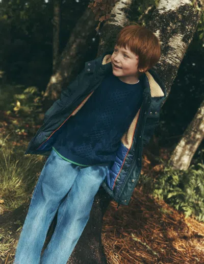 Boden Kids' Boys Mid-length Baffled Coat In Green | Size 2-3 Years In Blue