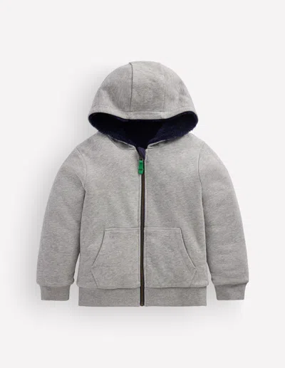 Boden Kids' Boys Reversible Borg Hoody In Grey | Size 2-3 Years