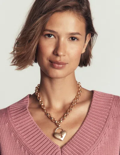 Boden Breite Halskette Mit Liebesschloss In Gold In Silver