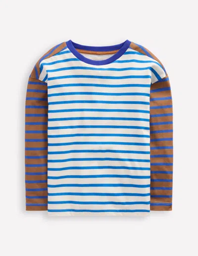Boden Kids' Breton-t-shirt-cognac/leuchtendes Blau In Multi