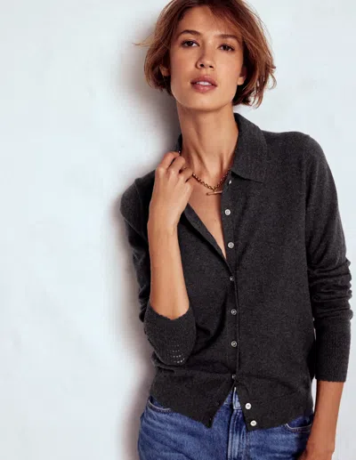 Boden Briony Stitch Cardigan Charcoal Melange  In Black