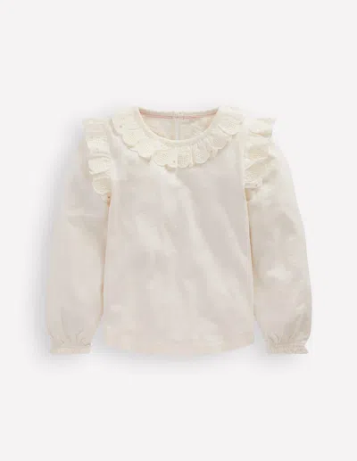 Boden Kids' Oberteil Mit Lochstickerei Und Herzbesatz-sanftes Naturweiss In Neutral