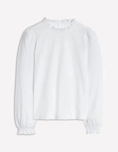 Boden Broderie Sleeve Frill Neck Top White Women