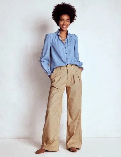Boden Brompton Wide Leg Pants Tan And Ecru Stripe  In Neutral