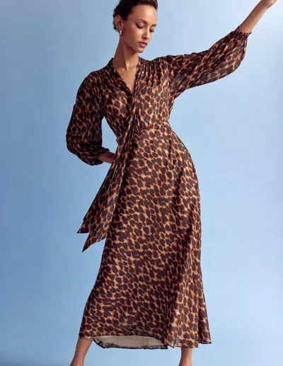 Boden Brooke Teekleid Mit Bindeband Am Ausschnitt-sand, Abstraktes Leopardenmuster In Multi