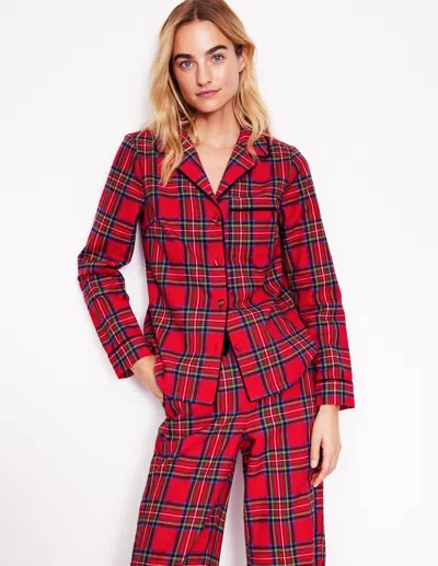 Boden Brushed Cotton Pajama Shirtred And Blue Check Women  In Red