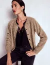 Boden Brushed Crop Cashmere Cardigan Dark Mink Melange  In Multi