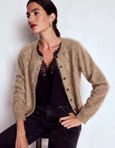 Boden Brushed Crop Cashmere Cardigan Dark Mink Melange  In Multi