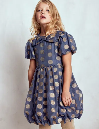 Boden Kids' Bubble Hem Party Dress College Navy Gold Spot  In Blue