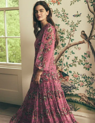 Boden Buntes Maxikleid Mit Stufen In Rosa | Grösse 30 In Pink