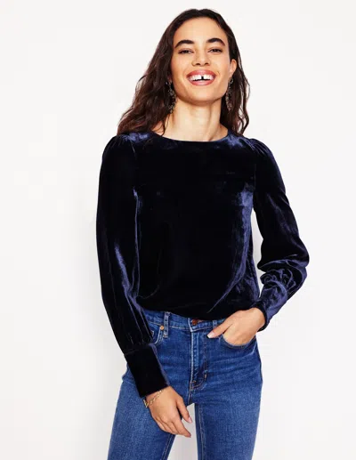 Boden Button Back Velvet Topnavy Women  In Blue