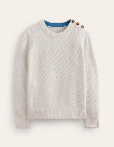 Boden Button Detail Stitch Sweater Warm Ivory Women