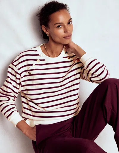 Boden Button Detail Sweatshirt Deep Wisteria, Ivory  In Multi