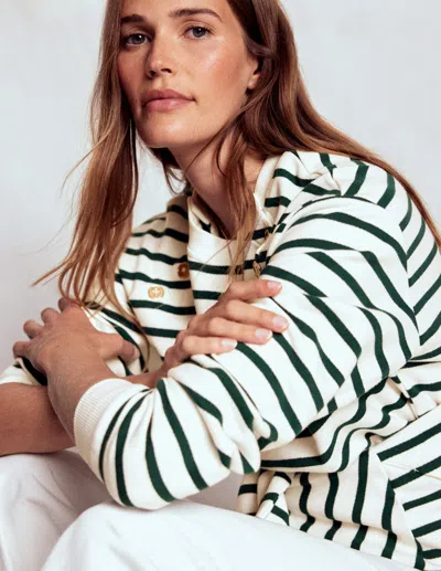 Boden Button Detail Sweatshirt Emerald Night, Ivory  In Multi