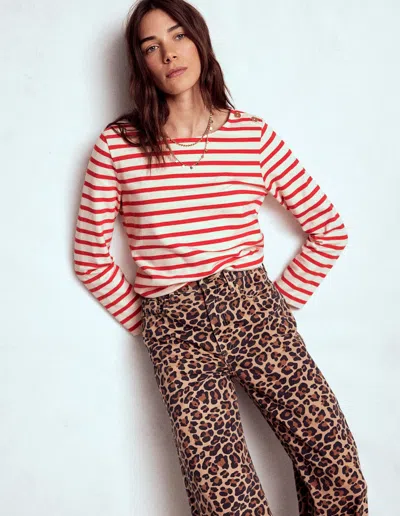 Boden Button Mariner Breton-ivory And Brilliant Red Female  In Multi