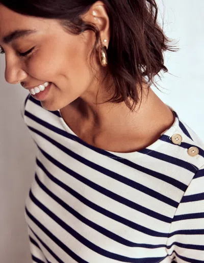Boden Button Mariner Breton Ivory And Navy Stripe Women  In Animal Print