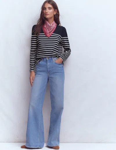 Boden Button Shoulder Mariner Navy And Ivory Stripe  In Black