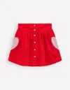 Boden Button Through Mini Skirt Rockabilly Red Hearts Girls  In Red