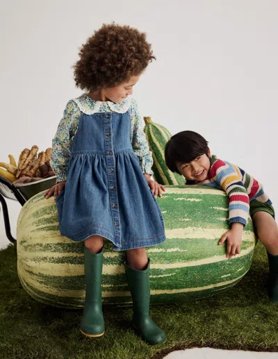 Boden Kids' Button Through Pinafore Dress Mid Vintage Denim Girls  In Blue